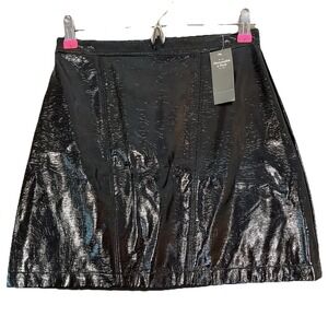 Abercrombie & Fitch Skirt Womens XS Black Faux Leather Mini Shiny Zip New Goth
